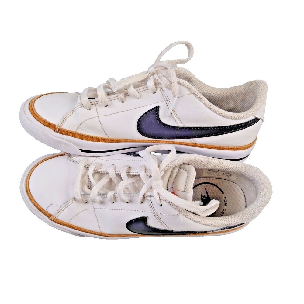 Nike Kids Court Style Sneakers White Black Swoosh Gum Sole Casual Shoes Size 6Y - Picture 11 of 12